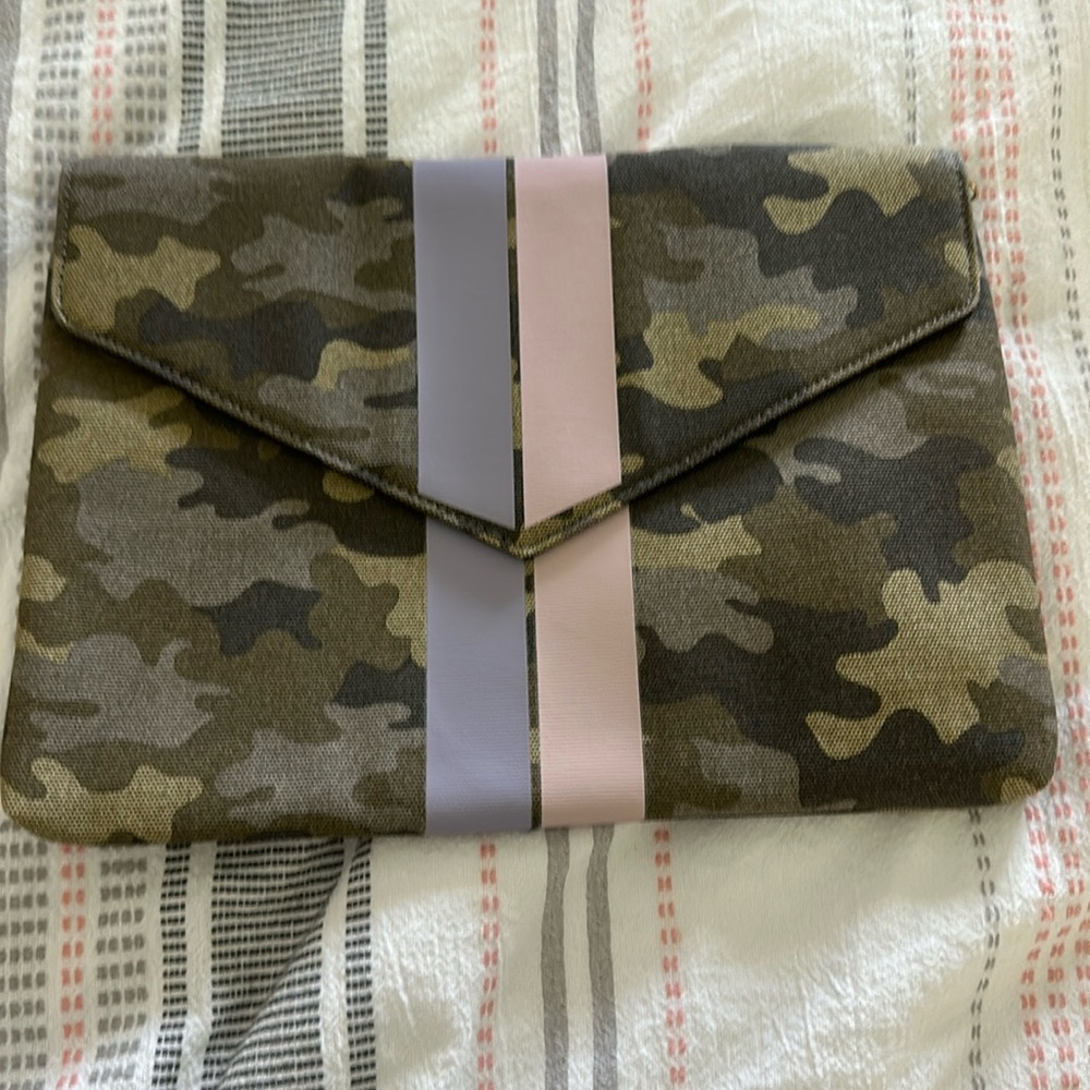 Stella & Dot Camouflage Clutch with Pink and Lavender Stripe